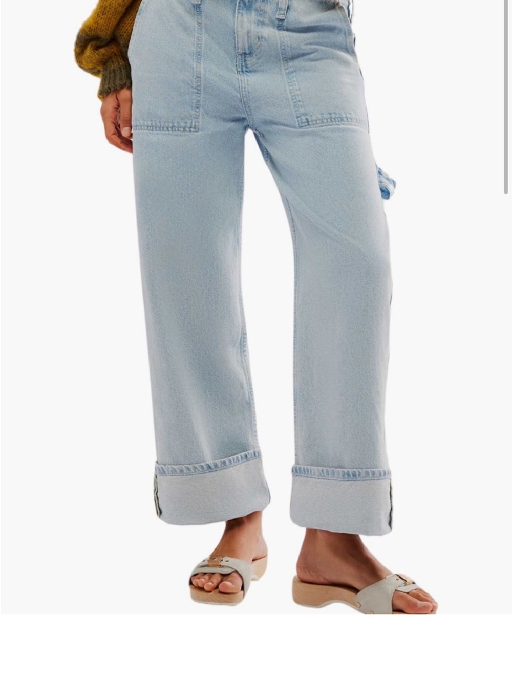 Free People Pale Blue Boyfriend Wide-Leg Jeans 28, EUC runs large